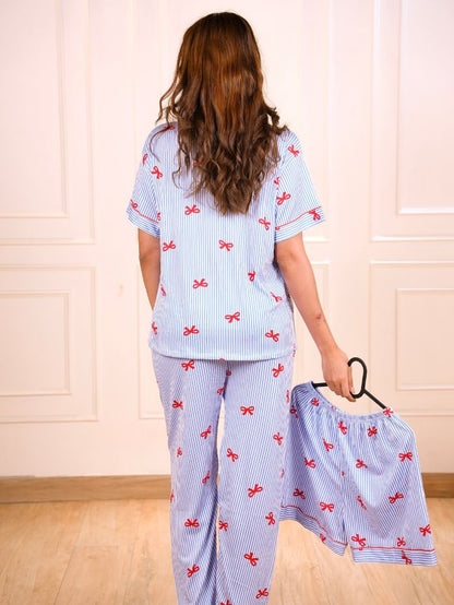 Azure Blue Little Knot 3 Piece Nightsuit Set