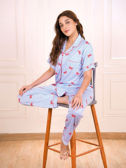 Azure Blue Little Knot 3 Piece Nightsuit Set