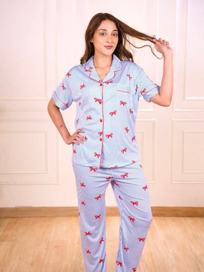 Azure Blue Little Knot 3 Piece Nightsuit Set