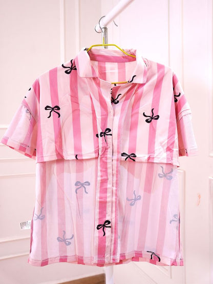 Blush Ribbon Bow Pure Cotton Padded Shorts Set