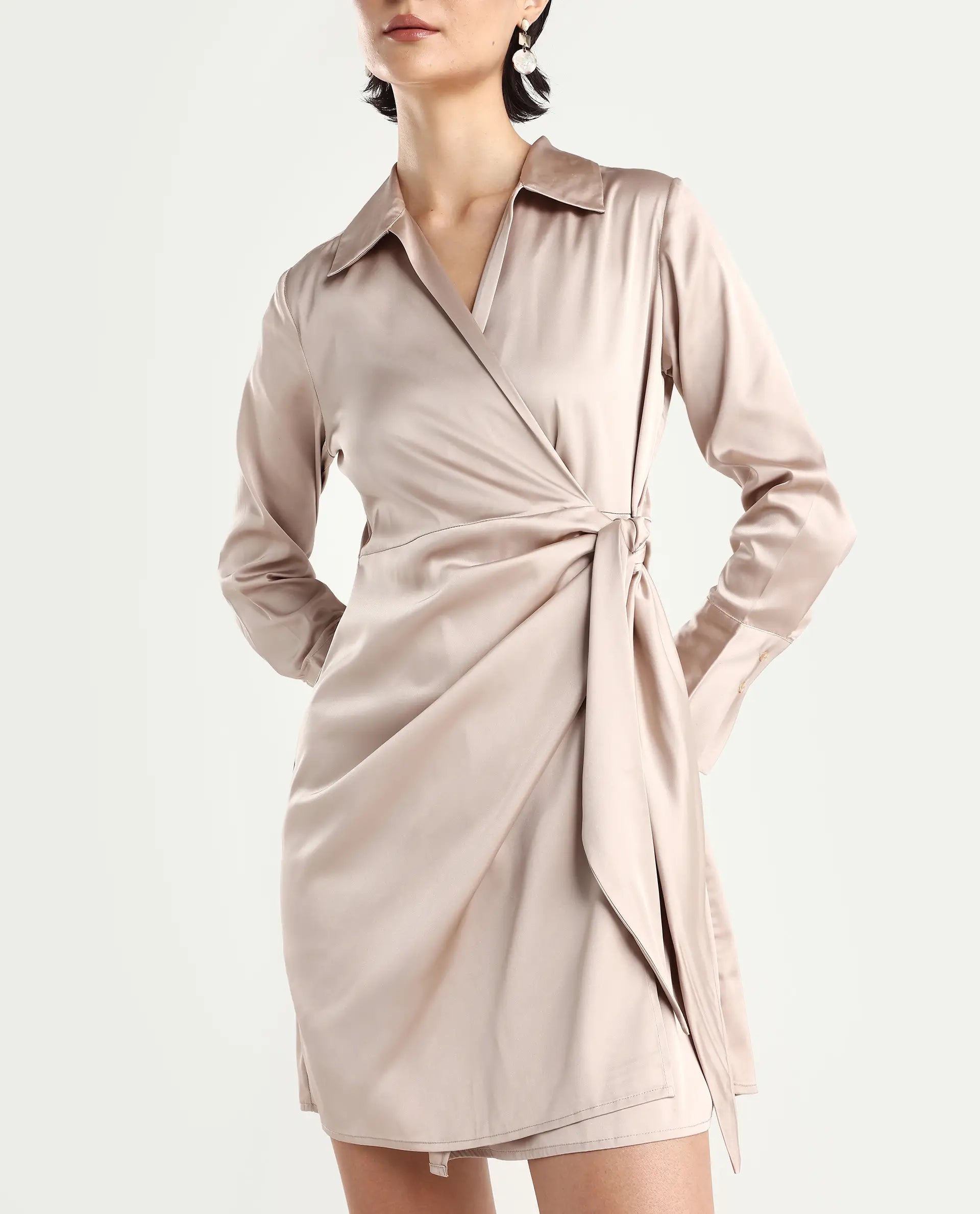 Rareism Women's Avigin Beige Polyester Fitted Mini Dress | RAREISM at Broadway
