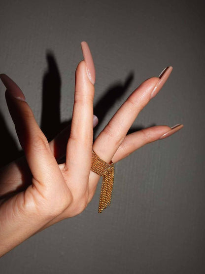 Adjustable Gold Tassel Ring | Nish Hair X Evil Eye Jewel