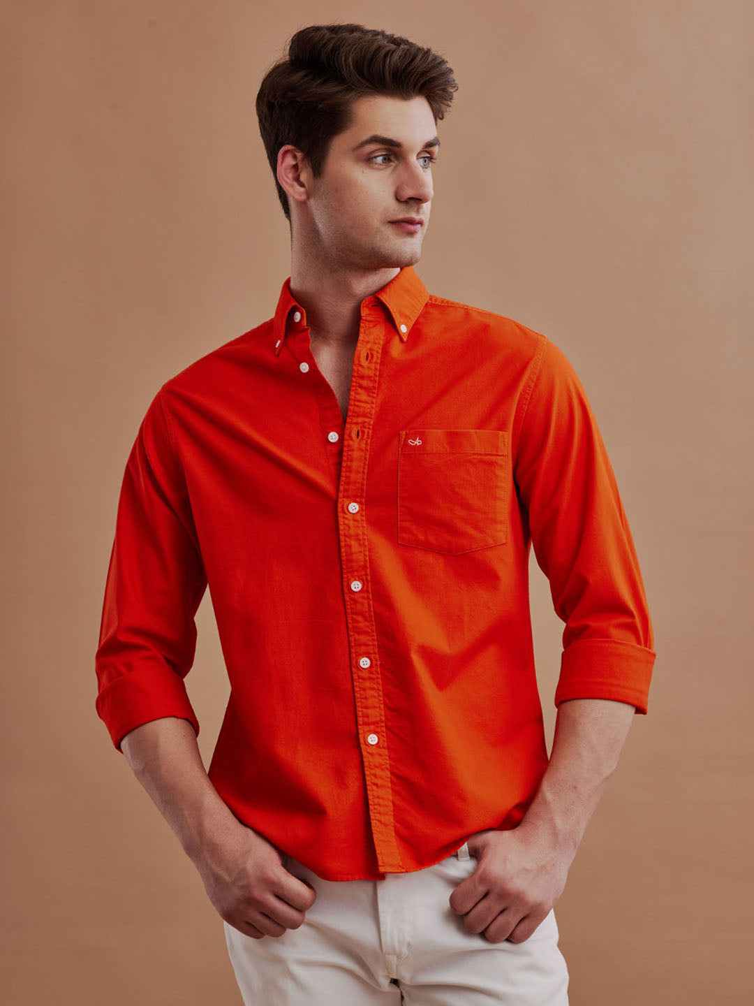 Aldeno Men Oxford Bright Orange Casual Shirt (GESTO)