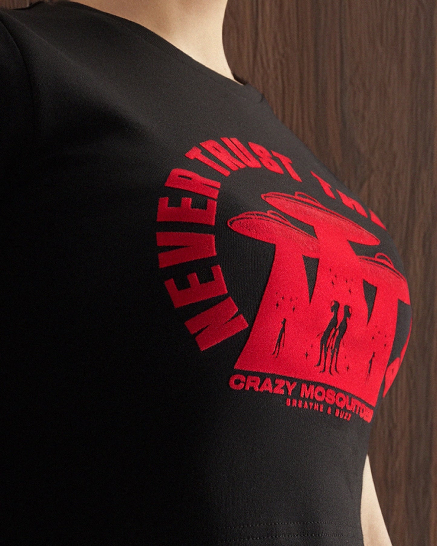Cosmic Intruder Crop - Black | Crazy Mosquitoes at Broadway