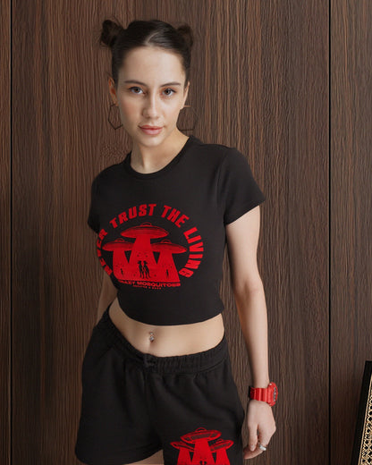 Cosmic Intruder Crop - Black | Crazy Mosquitoes at Broadway