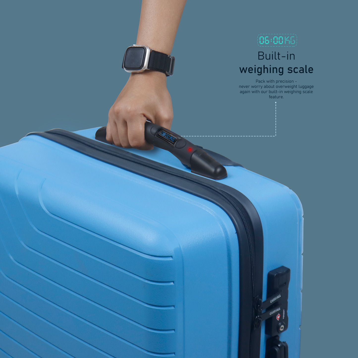 Carriall Groove Polypropylene (75 cm) Blue Smart Check-in Trolley Luggage with inbuilt Weighing Scale