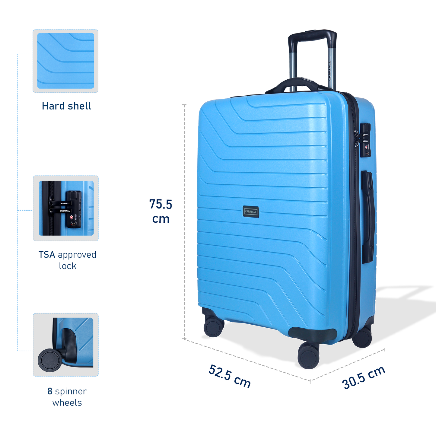 Carriall Groove Polypropylene (75 cm) Blue Smart Check-in Trolley Luggage with inbuilt Weighing Scale