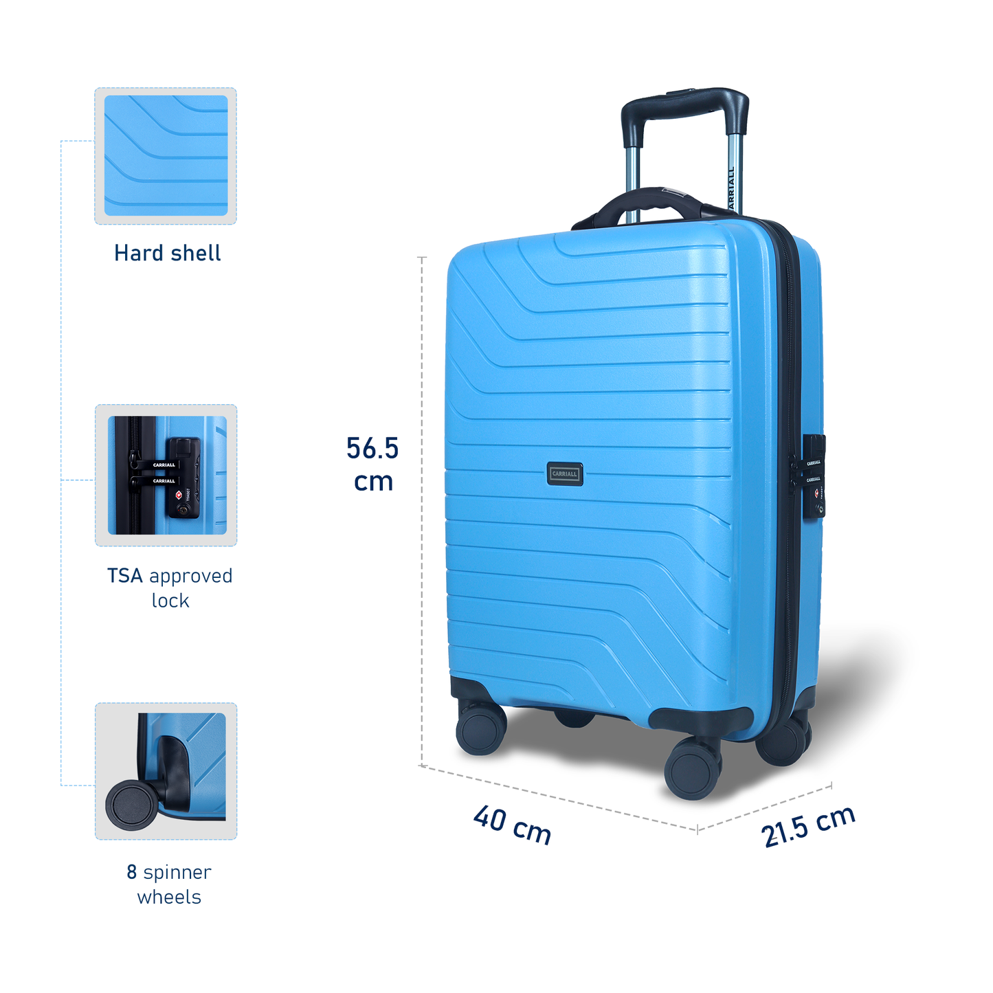 Carriall Groove Polypropylene (55 cm) Blue Smart Cabin Trolley Luggage with inbuilt Weighing Scale