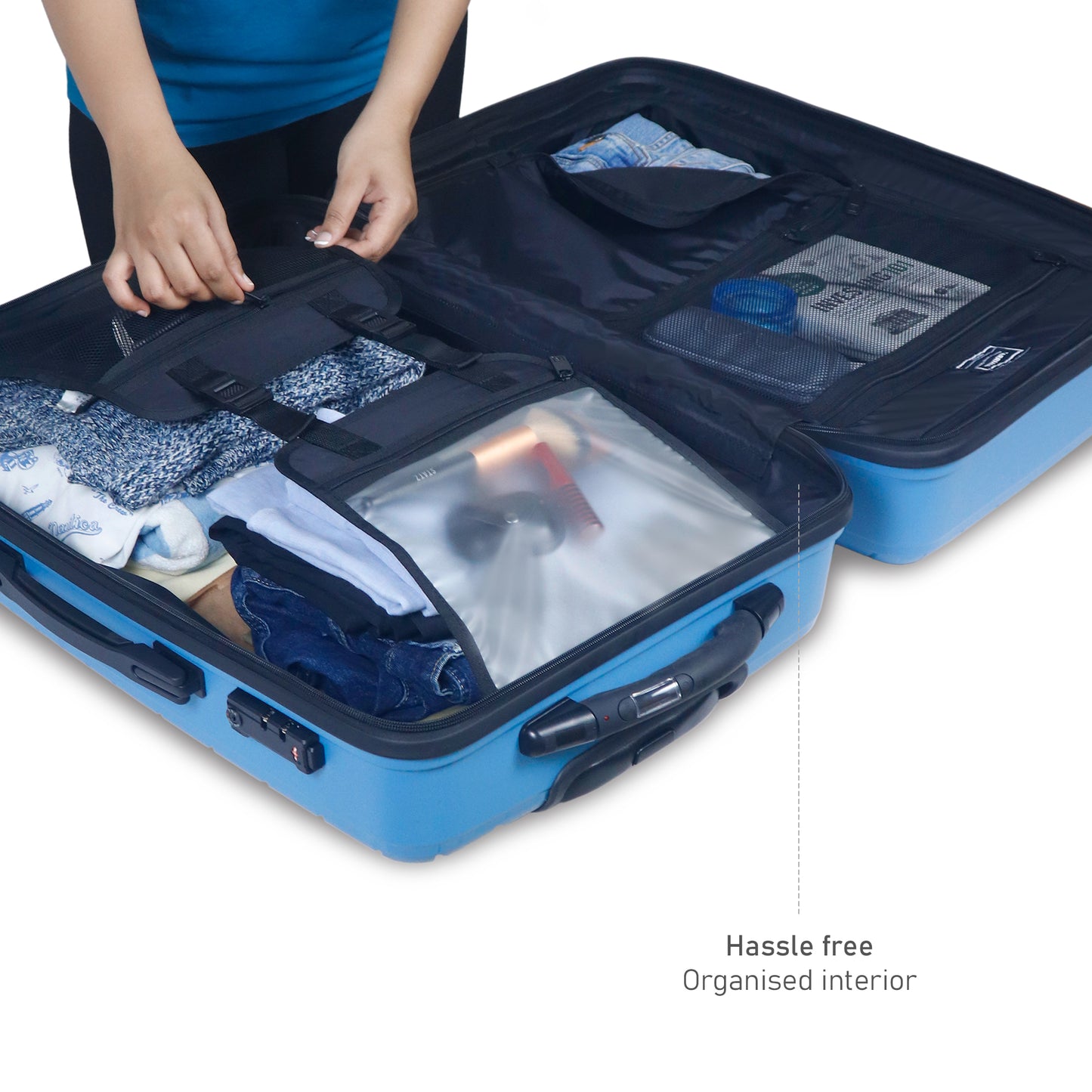 Carriall Groove Polypropylene (55 cm) Blue Smart Cabin Trolley Luggage with inbuilt Weighing Scale