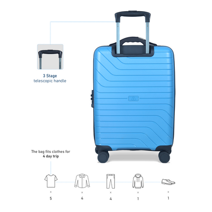 Carriall Groove Polypropylene (55 cm) Blue Smart Cabin Trolley Luggage with inbuilt Weighing Scale