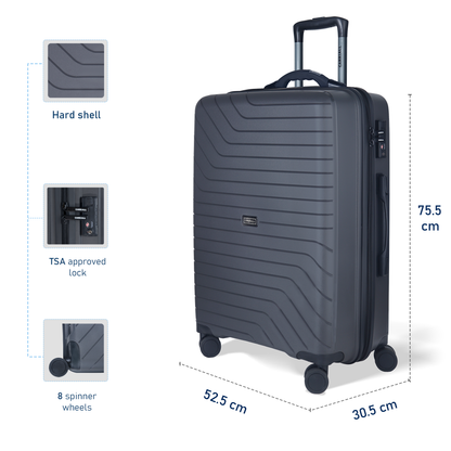 Carriall Groove Polypropylene (75 cm) Grey Smart Check-in Trolley Luggage with inbuilt Weighing Scale