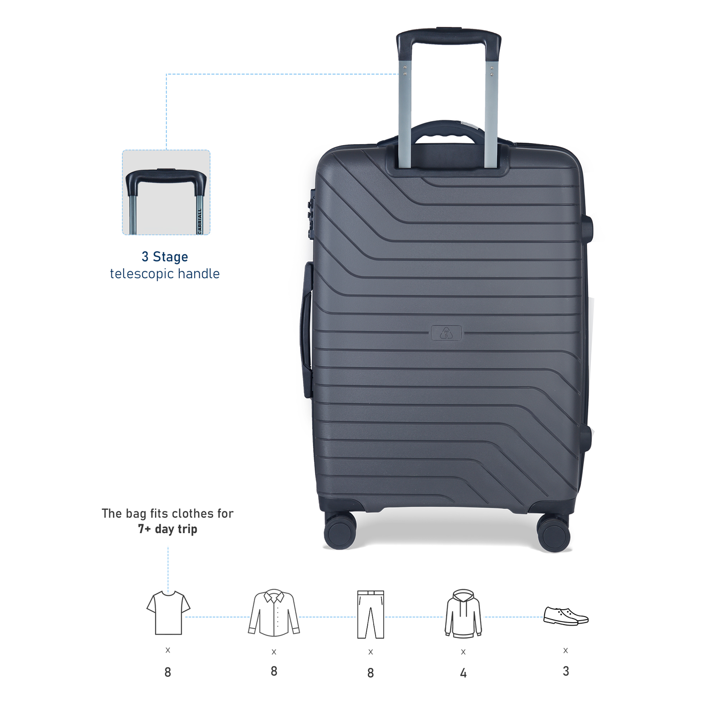 Carriall Groove Polypropylene (75 cm) Grey Smart Check-in Trolley Luggage with inbuilt Weighing Scale