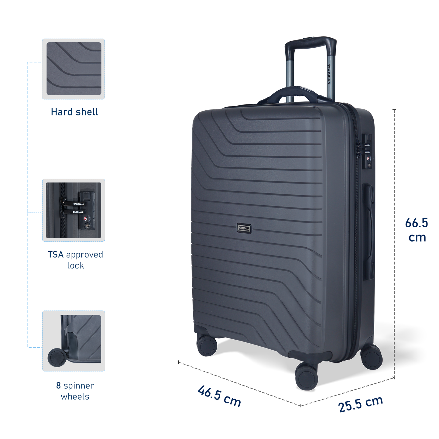 Carriall Groove Polypropylene (65 cm) Grey Smart Check-in Trolley Luggage with inbuilt Weighing Scale