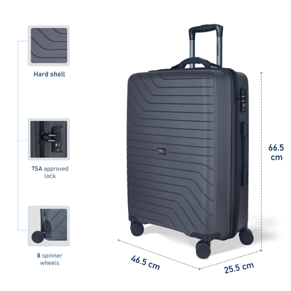 Carriall Groove Polypropylene (65 cm) Grey Smart Check-in Trolley Luggage with inbuilt Weighing Scale