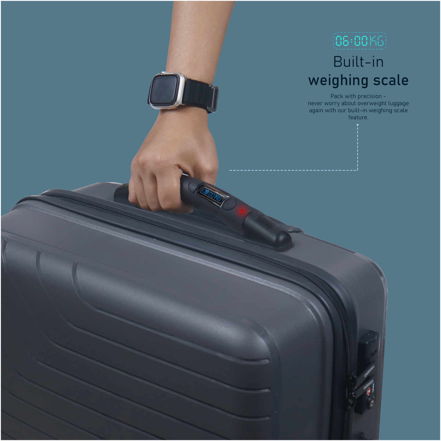 Carriall Groove Polypropylene (55 cm) Grey Smart cabin Luggage with inbuilt Weighing Scale
