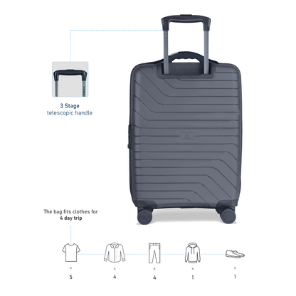 Carriall Groove Polypropylene (55 cm) Grey Smart cabin Luggage with inbuilt Weighing Scale