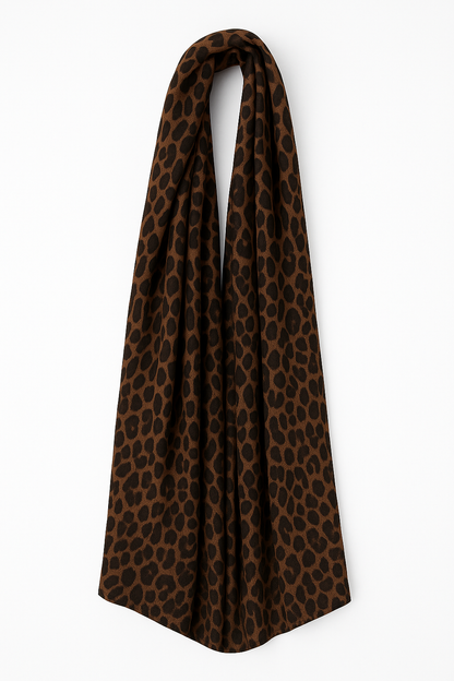 Leopard Print Cowl Neck Maxi Dress With Scarf