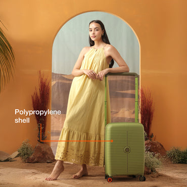 Nasher Miles Dubai TSA Lock Hard-Sided Polypropylene Cabin Luggage 20 inch | 55cm | 8 Wheels Small Trolley Bag for Travel | Suitcase (Green Brown)