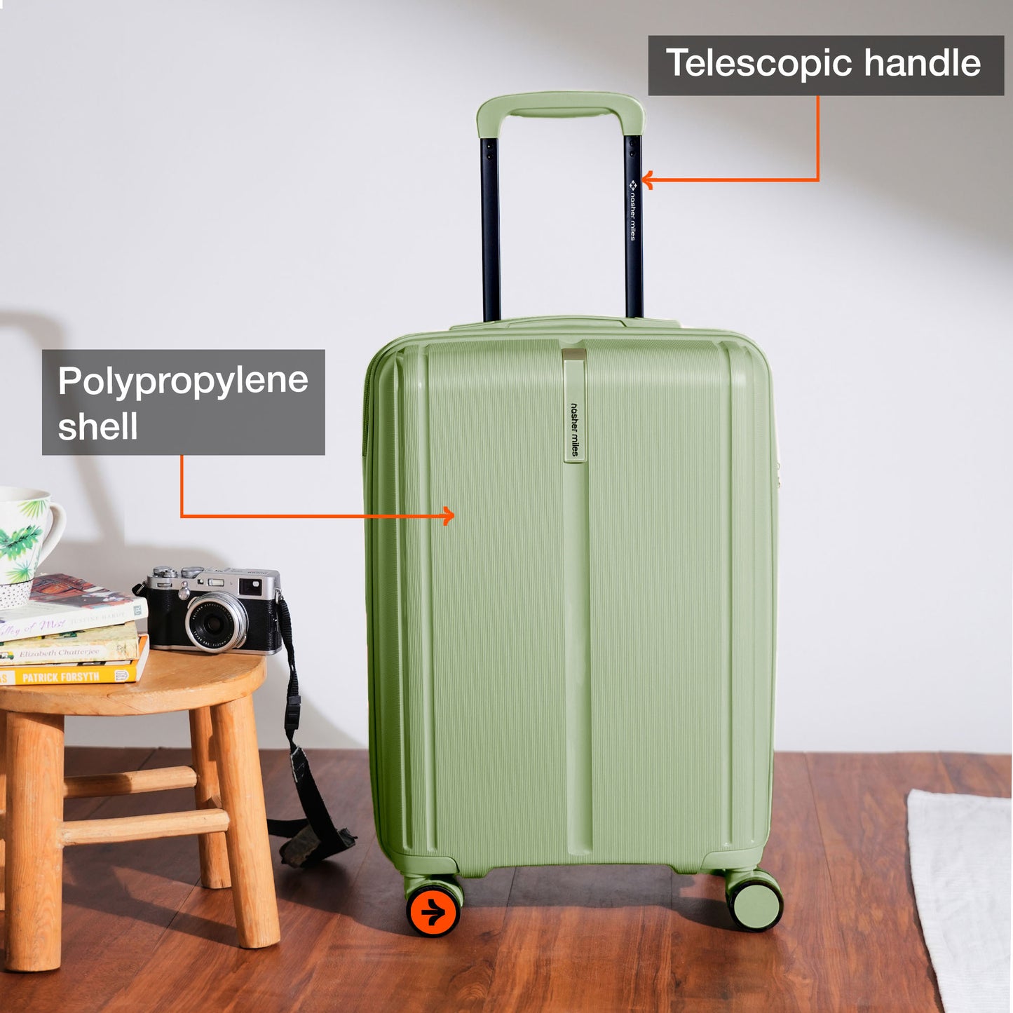 Nasher Miles The Line Hard-Sided Polypropylene Cabin Luggage Avacado Green 20 inch |55 Trolley Bag