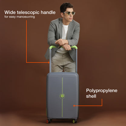 Nasher Miles Dubai TSA Lock Hard-Sided Polypropylene Check-in Luggage 24 inch | 65cm | 8 Wheels Medium Trolley Bag for Travel | Suitcase (Grey Green)
