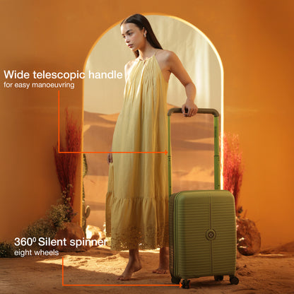 Nasher Miles Dubai TSA Lock Hard-Sided Polypropylene Cabin Luggage 20 inch | 55cm | 8 Wheels Small Trolley Bag for Travel | Suitcase (Green Brown)