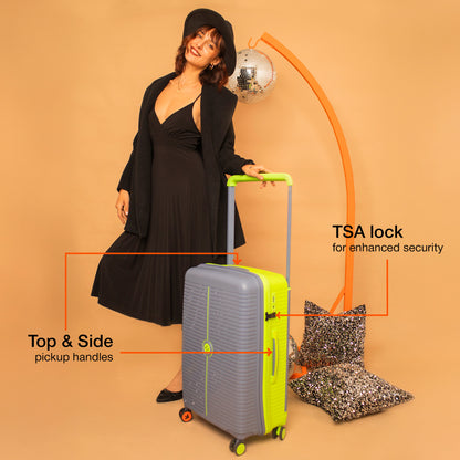 Nasher Miles Dubai TSA Lock Hard-Sided Polypropylene Check-in Luggage 24 inch | 65cm | 8 Wheels Medium Trolley Bag for Travel | Suitcase (Grey Green)