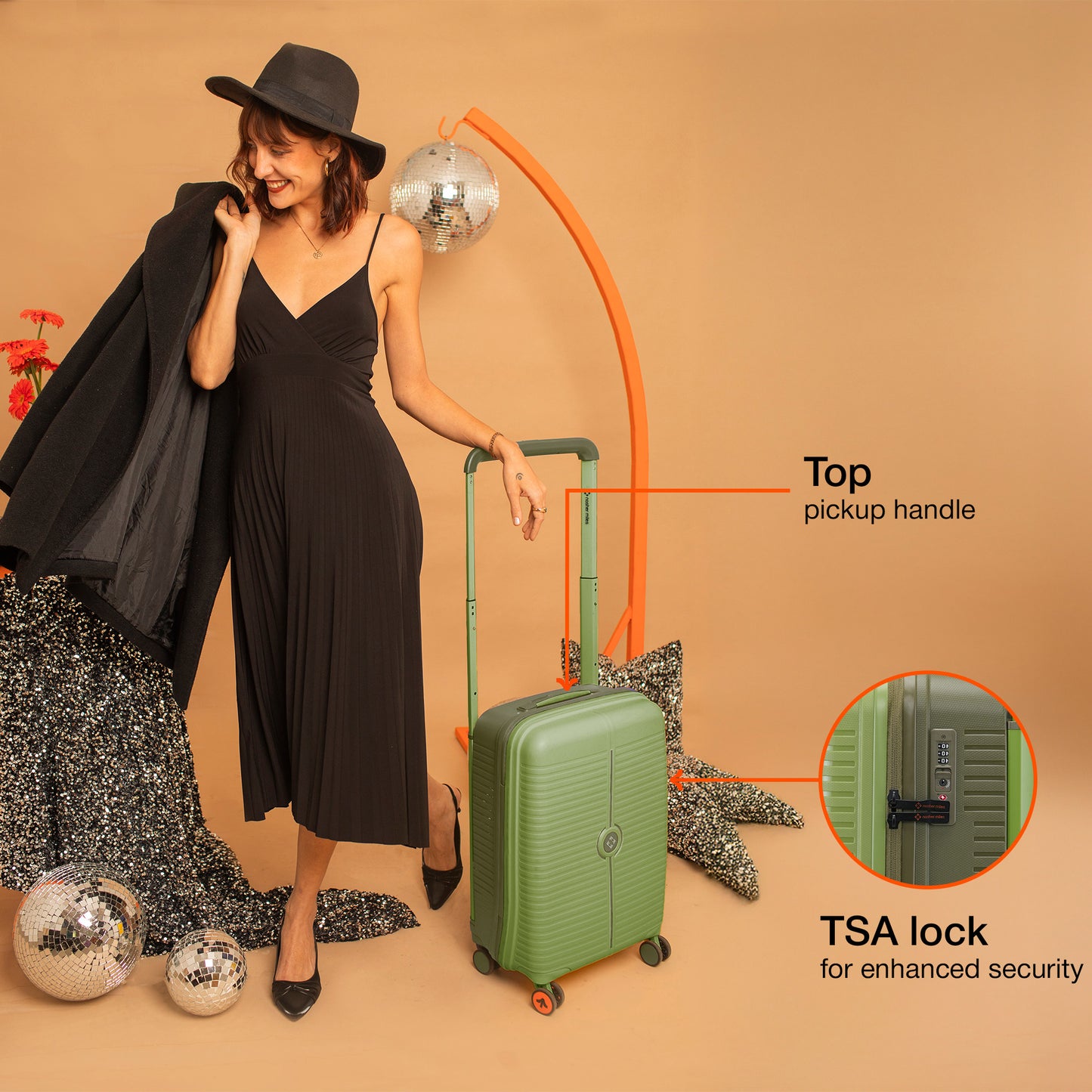 Nasher Miles Dubai TSA Lock Hard-Sided Polypropylene Cabin Luggage 20 inch | 55cm | 8 Wheels Small Trolley Bag for Travel | Suitcase (Green Brown)