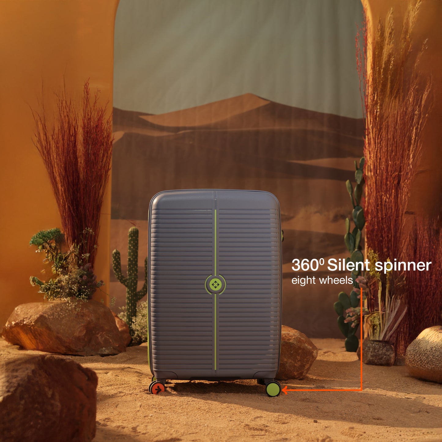 Nasher Miles Dubai TSA Lock Hard-Sided Polypropylene Check-in Luggage 24 inch | 65cm | 8 Wheels Medium Trolley Bag for Travel | Suitcase (Grey Green)