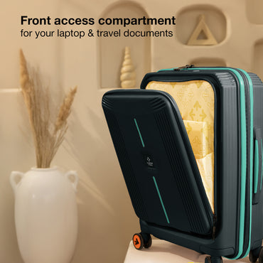 Nasher Miles Alexandria Hard-Sided Polypropylene TSA Lock Cabin Luggage with Laptop Compartment 20 inch | 55cm | 8 Wheels Small Trolley Bag for Travel | Suitcase (Grey Teal)