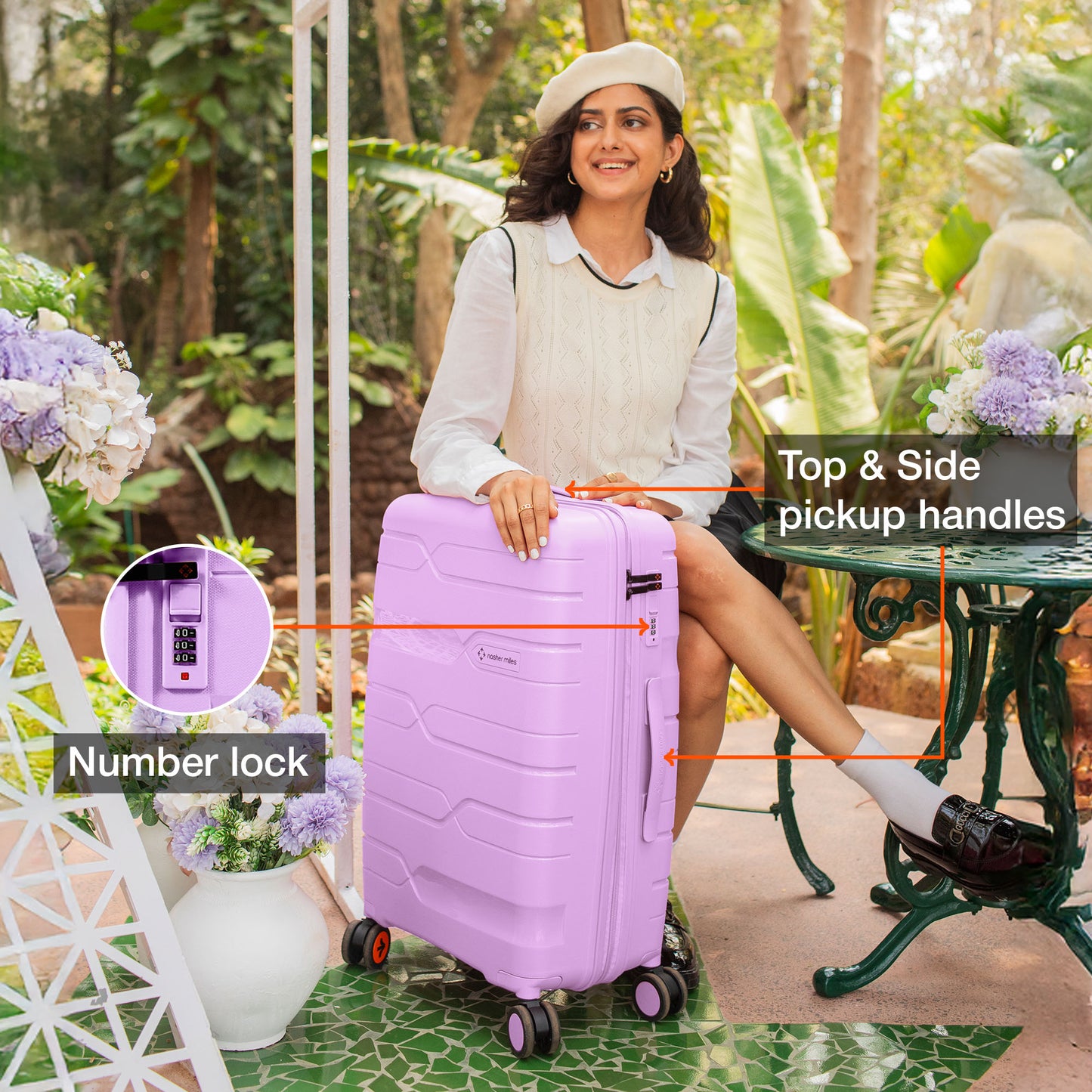 Nasher Miles Paris Hard-Sided Polypropylene Check-in Luggage 28 inch | 75cm | 8 Wheels Large Trolley Bag for Travel | Suitcase (Purple)