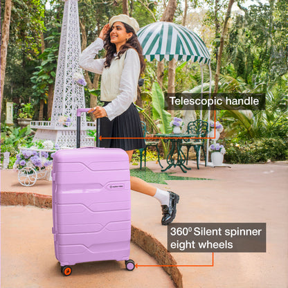 Nasher Miles Paris Hard-Sided Polypropylene Check-in Luggage 28 inch | 75cm | 8 Wheels Large Trolley Bag for Travel | Suitcase (Purple)