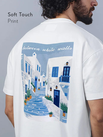 Postcard White Oversized Cotton Graphic Tee - back view