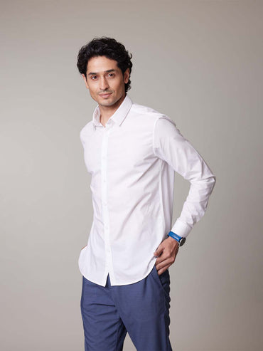 Wrinkle Free Premium Stretch White Shirt - Wave