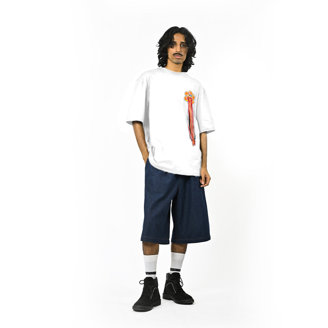Hand-embroidered floral t-shirt (White) | Huemn at Broadway