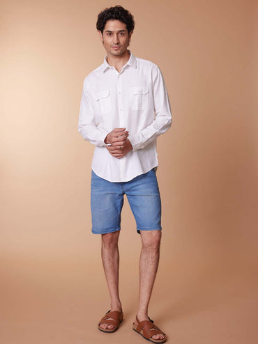 Front Pleated Cotton Linen White Shirt - Koro