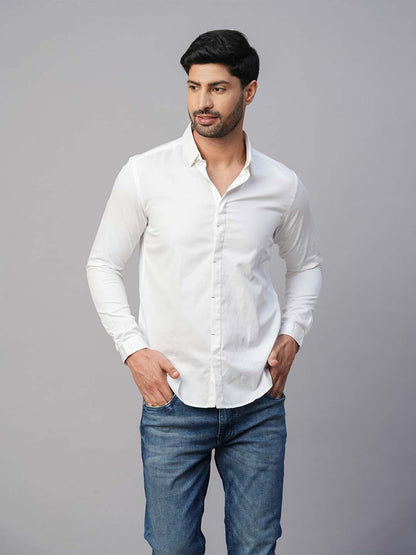 Contrast Bartack Premium Satin White Shirt - Piaro