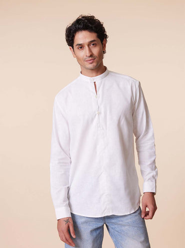 Loop-Style Placket White Shirt - Vistrit