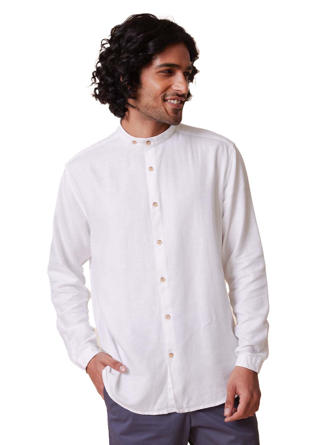 Extended Mandarin Collar White Shirt - Explore