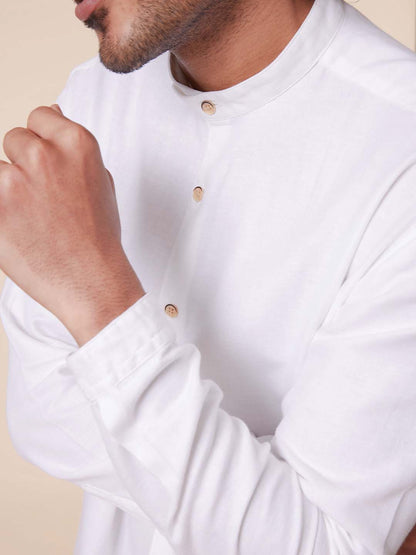 Extended Mandarin Collar White Shirt - Explore