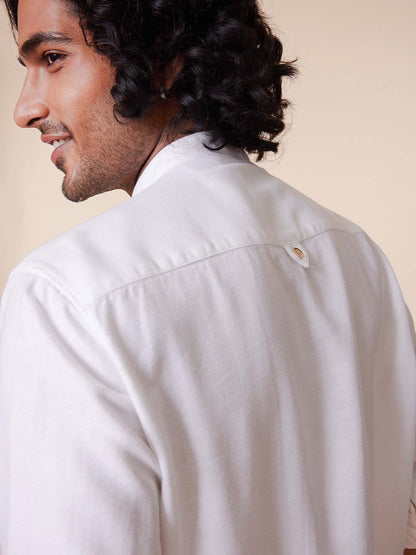 Extended Mandarin Collar White Shirt - Explore
