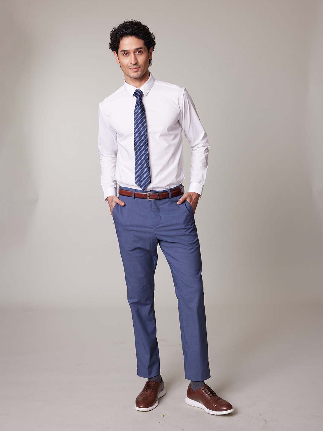 Wrinkle Free Premium Stretch White Shirt - Wave