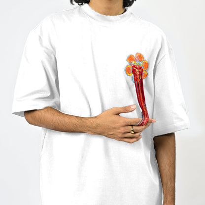 Hand-embroidered floral t-shirt (White) | Huemn at Broadway