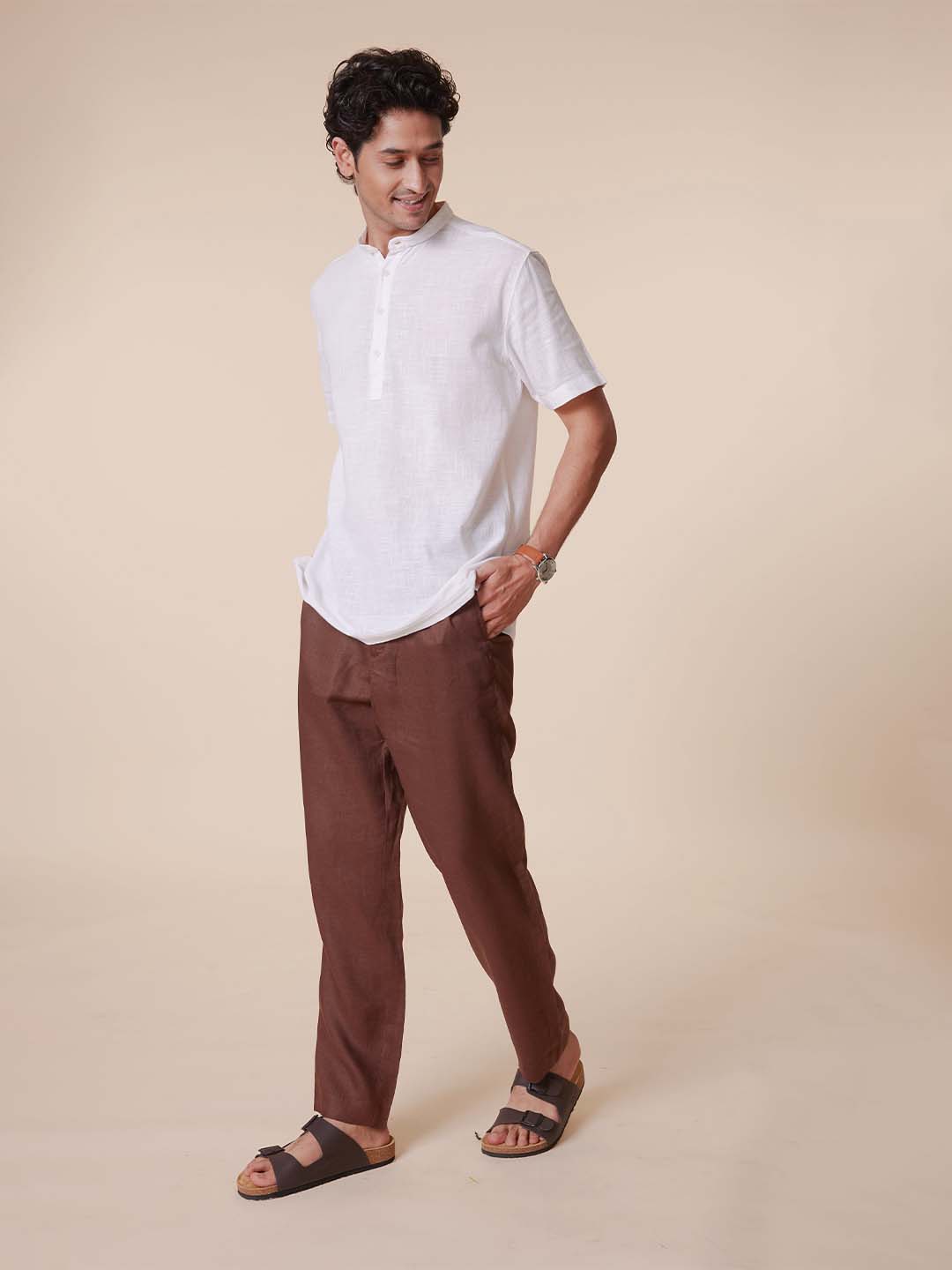 Mandarin Collar Pure Cotton White Shirt - Ethno