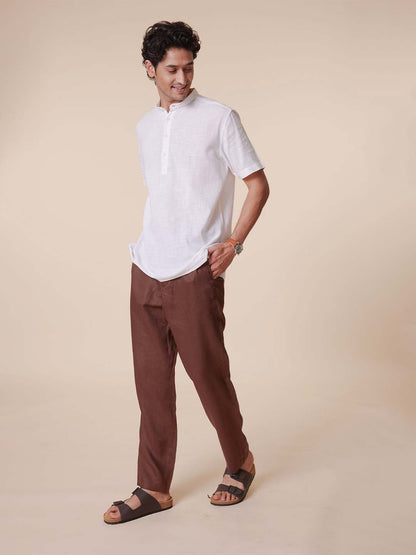 Mandarin Collar Pure Cotton White Shirt - Ethno
