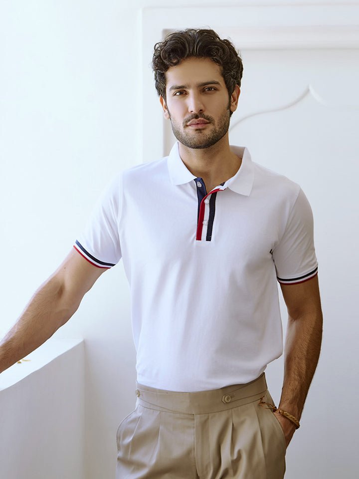 White Striped Polo T-shirt | Kingdom Of White at Broadway