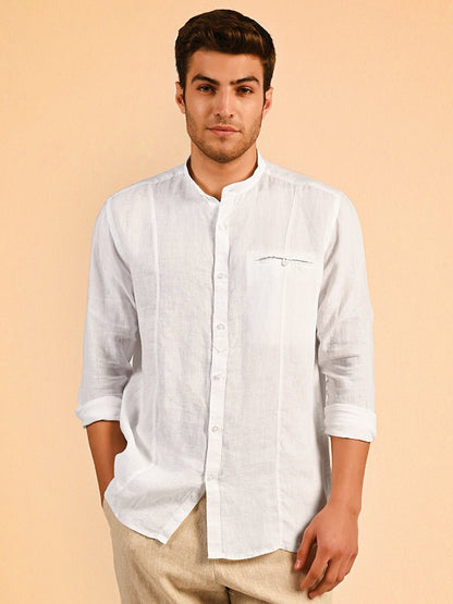 Mandarin Collar 100% Linen Shirt - Aspire