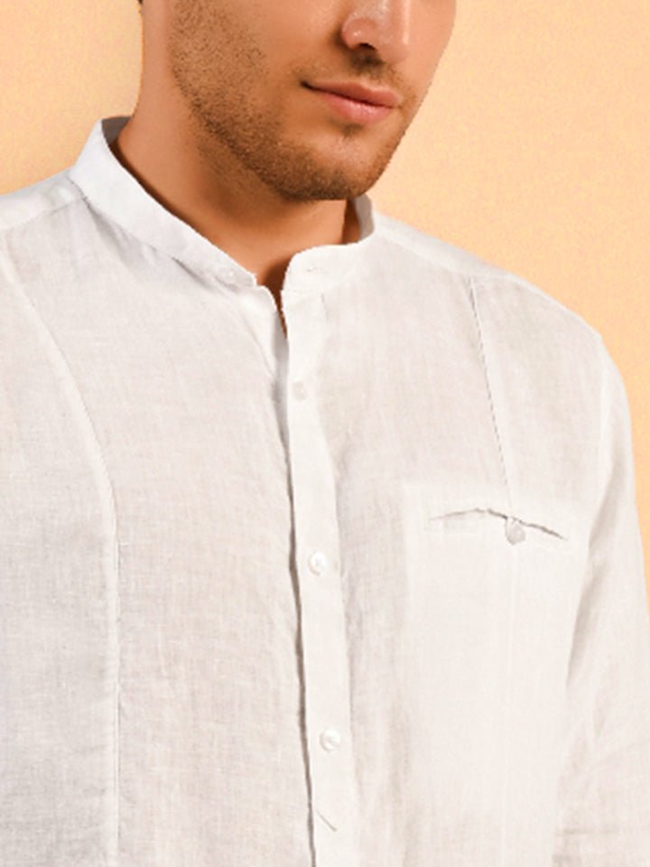 Mandarin Collar 100% Linen Shirt - Aspire