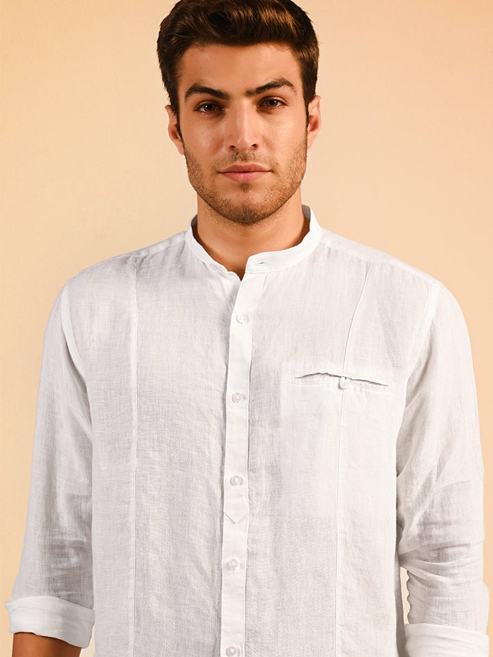Mandarin Collar 100% Linen Shirt - Aspire