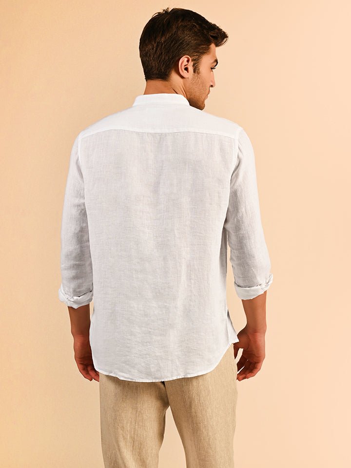 Mandarin Collar 100% Linen Shirt - Aspire