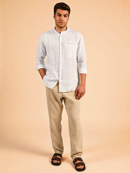 Mandarin Collar 100% Linen Shirt - Aspire